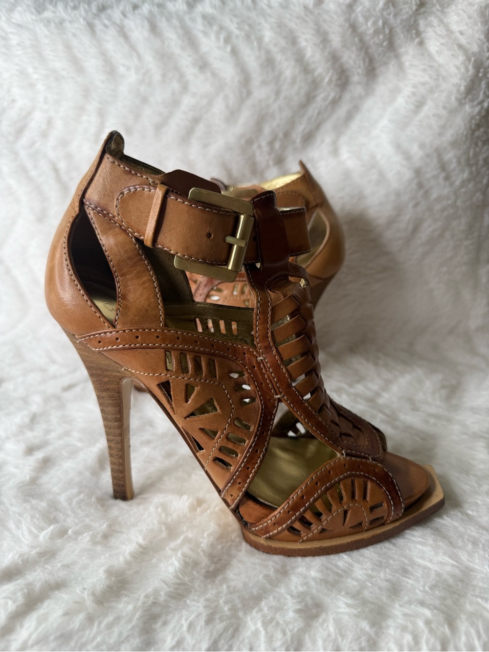 Guess Cognac Brown Cutout High Heel Sandals